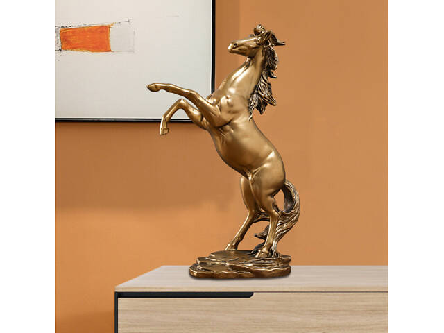 Золота статуетка коня RESTEQ 29,5 см — фігурка лошади на дибах, витончений декор для інтер'єру та подарунка - Фото 3