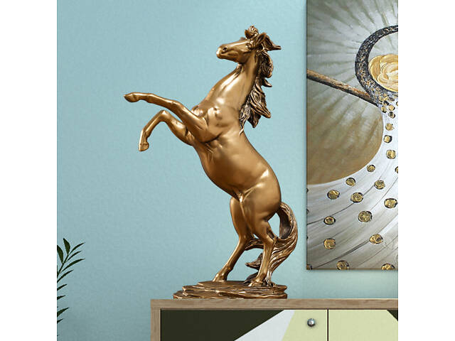 Золота статуетка коня RESTEQ 29,5 см — фігурка лошади на дибах, витончений декор для інтер'єру та подарунка - Фото 4