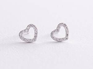 Золотые серьги - пусеты Сердечки с бриллиантами 317641121 Оникс