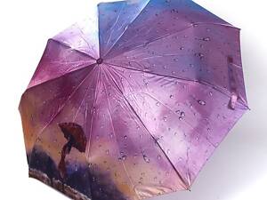 Парасолька жіноча автомат Frei Regen №9072 Дощ з кішкою 9 спиць Ліловий