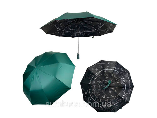 Парасолька напівавтомат однотонна 'Зоряне небо' від Bellissimo, зелена, 019302-5 - Фото 1