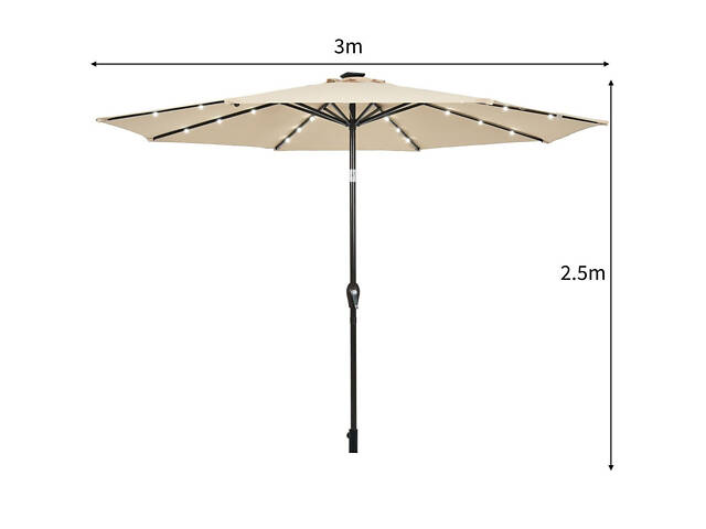 Зонт садовый 3 м с LED-подсветкой и солнечной панелью (бежевый) - Фото 3