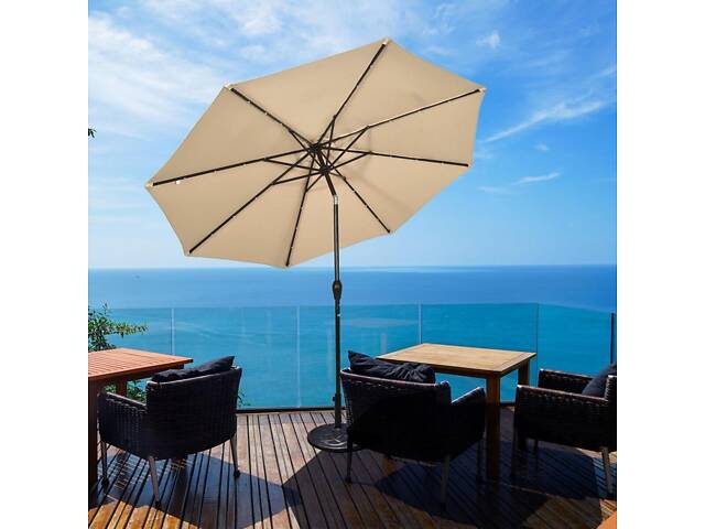 Зонт садовый 3 м с LED-подсветкой и солнечной панелью (бежевый) - Фото 4