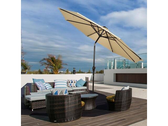 Зонт садовый 3 м с LED-подсветкой и солнечной панелью (бежевый) - Фото 5