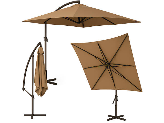 Зонт садовый регулируемый 2,5×2,5 м с наклоном Коричневый + чехол WCG - Фото 2
