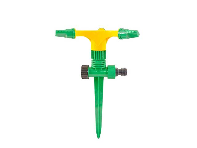 Ороситель для полива MASTERTOOL вращающийся 3-х рожковый ½' 12 м на ножке 92-9322 - Фото NaN
