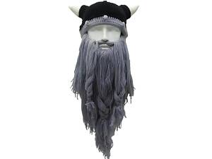 Зимняя шапка викинга RESTEQ — тёплая шапка с рогами и длинной бородой, костюмная вязаная маска для праздников, косплея и
