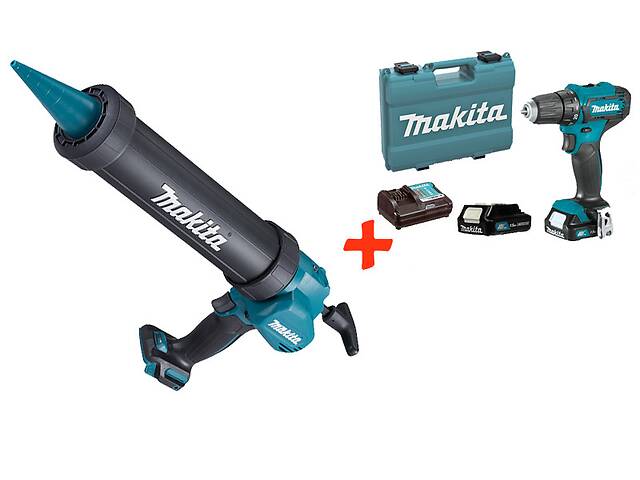 Акк пистолет для герметика Makita CG100DZA + акк шуруповерт DF333DWYE + 2 акб 12 V 1.5 Ah + з/у + кейс