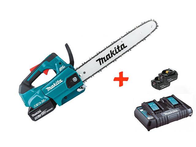 Аккумуляторная бесщеточная цепная пила Makita DUC406Z+2 акк.18V 5 Ah+быстрозарядное ЗУ (DUC406R2T2)