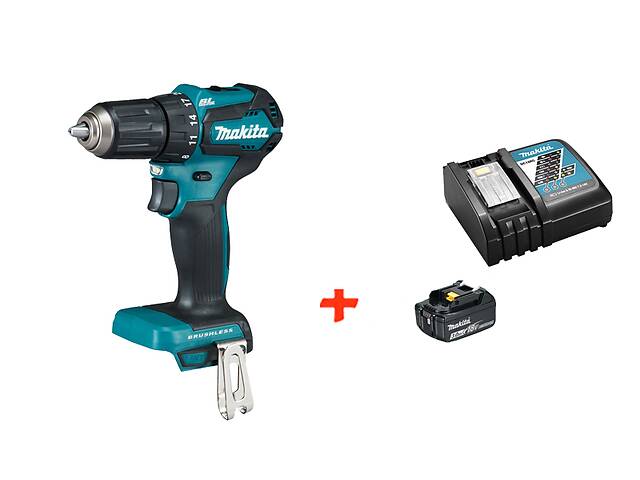 Аккумуляторная дрель-шуруповерт Makita DDF483Z+быстрозарядное ЗУ+1 аккумулятор 18 В, 3.0 Ач (DDF483RF)