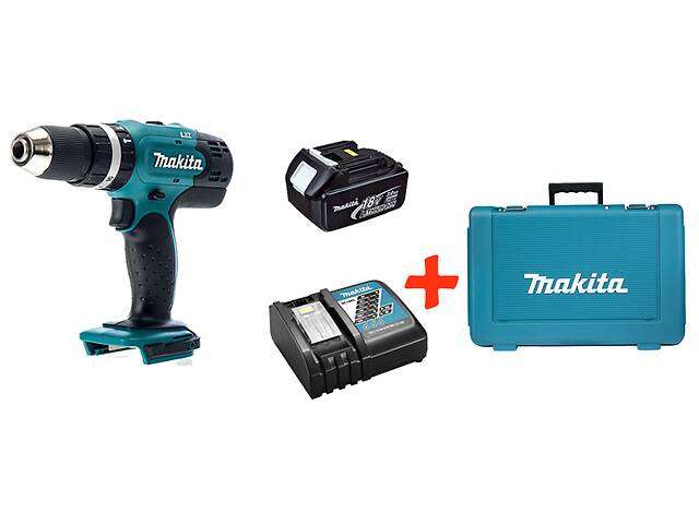 Аккумуляторная ударная дрель-шуруповерт Makita DHP453Z+акк.18V 3 Ah+быстрозарядное ЗУ+кейс (DHP453RFK)