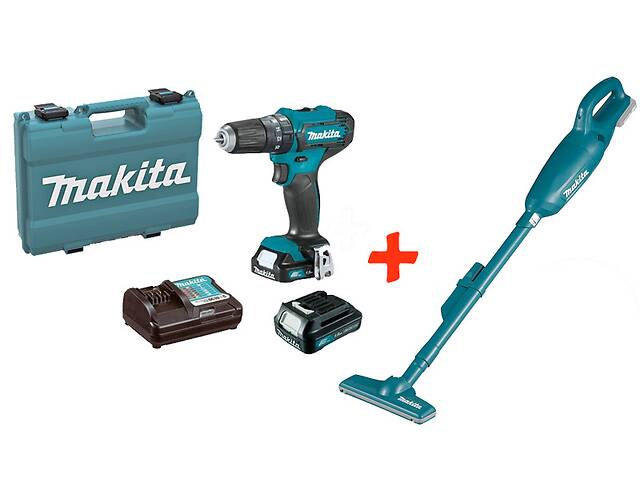 Аккумуляторная ударная дрель-шуруповерт Makita HP333DWYE + 2 акб 12 V 1.5 Ah + з/у + кейс + акк пылесос