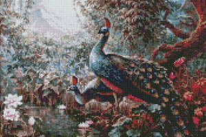Алмазна мозаїка 'Казкові павичі' ©Сергій Лобач Ідейка AMO7336 40х50 см