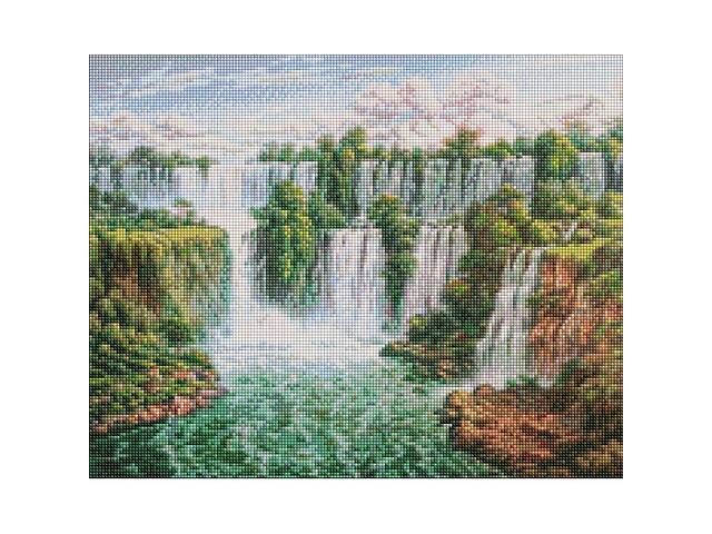 Алмазна мозаїка 'Живописний водоспад' ©Сергій Лобач Ідейка AMO7278 40х50 см