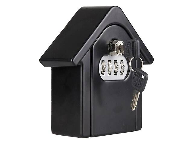 Антивандальный наружный мини сейф для ключей Gerui KS-06 в форме дома с кодовым замком и ключом настенный Черный