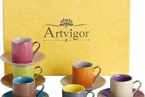 Artvigor Набір кольорових глазурованих фарфорових сервізів а 6 персон ємністю 80 мл