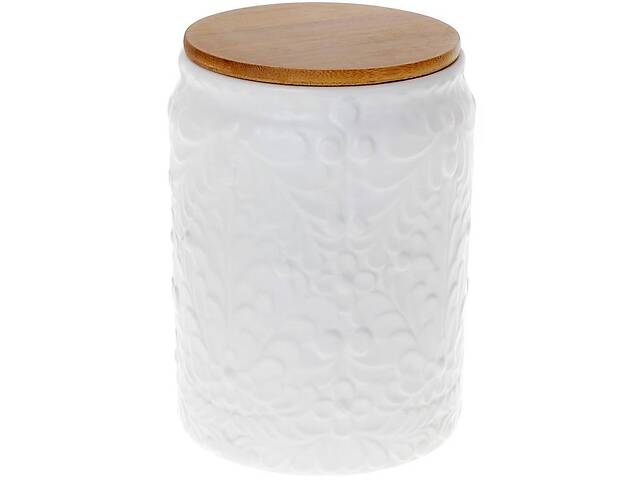 Банка Ceram-Bamboo для сыпучих продуктов 1.1л, белая матовая керамика с бамбуковой крышкой