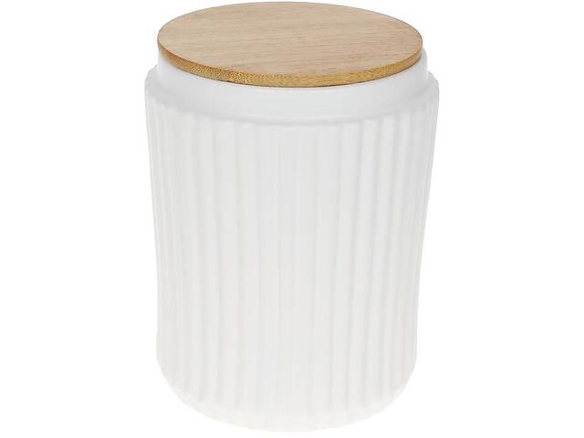 Банка Ceram-Bamboo для сыпучих продуктов 730мл, белая матовая керамика с бамбуковой крышкой