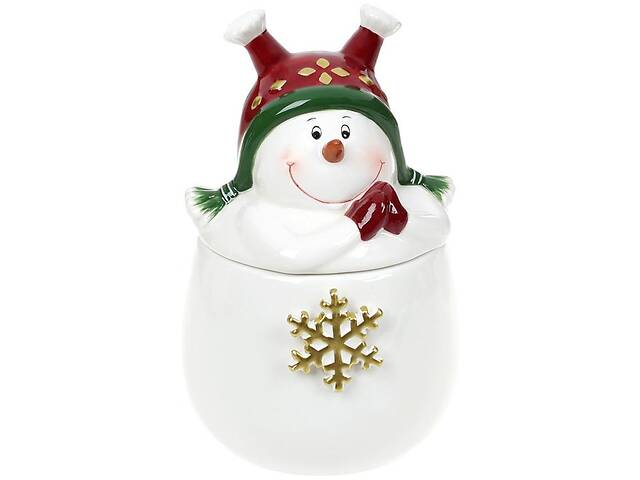 Банка керамическая «Озорной снеговик» 550мл, в красной шапочке