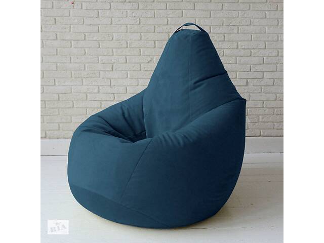 Безкаркасне крісло мішок груша з внутрішнім чохлом Coolki Велюр Темно-синій XXXL140x110