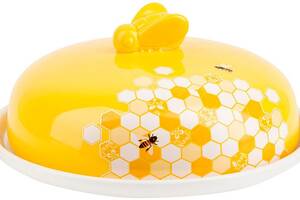Блюдо керамическое 'Sweet Honey' Ø23см для блинов с крышкой, белое с желтым