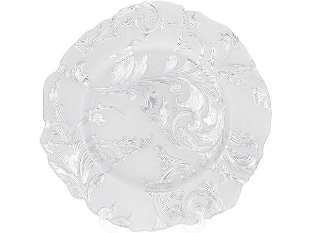 Блюдо сервировочное 33см, подставная тарелка, стекло, белое с серебряным узором