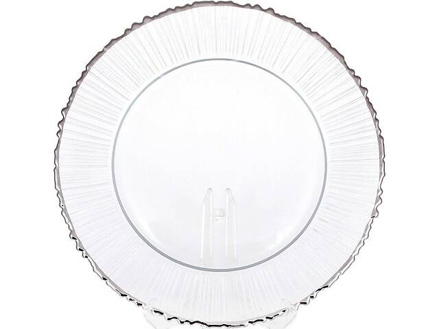 Блюдо сервировочное прозрачное с серебряной каймой 33см, подставная тарелка, стекло