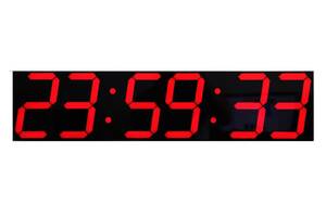Великий настінний LED годинник CHKOSDA червоні цифри години/хвилини/секунди чорний корпус 69х16 см