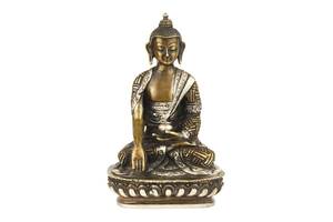 Будда Шак’ямуні в жесті перемоги Бронза Оксидування Часткове сріблення Ручна робота Kailash 14.7 см (26792)