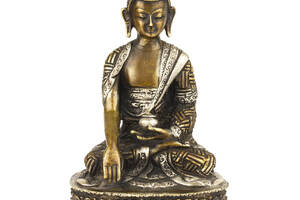 Будда Шакьямуни в жесте победы Бронза Оксидирование Частичное серебрение Ручная работа Kailash 14.7 см (26792)