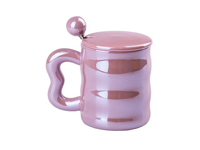 Чашка керамическая Love с крышкой и ложкой TS Kitchen 400 мл розовый (HP732)