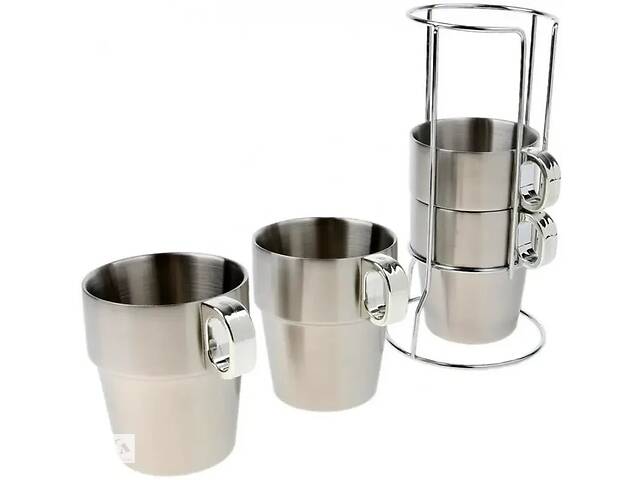 Чашки металлические на стальной подставке Kamille 300 мл 4 шт Серебристый (КМ 4379)