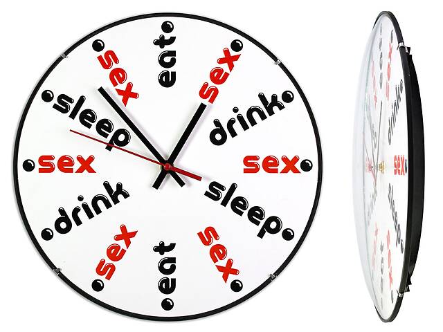 Часы настенные ДомАрт Еat drink sleep sex Тихий ход 30х30х5 см Белый (19049)