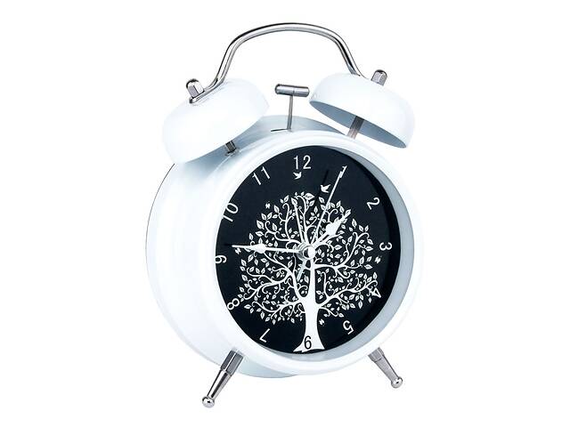 Часы настольные Clock с будильником Моен Дерево Тихий ход 16х11,7х5,5 см Белый Чёрный (16273)