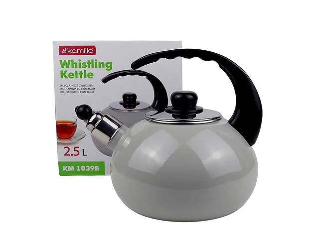 Чайник эмалированный со свистком Kamille KM-1039B 2.5 л Серый