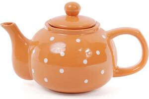 Чайник заварочный 'Белый горошек' 1000мл, керамический, оранжевый