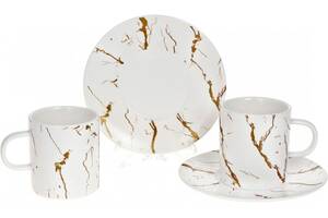 Чайный набор 'Мраморная Роскошь' 2 чашки 220мл и 2 блюдца, фарфор, белый с золотом