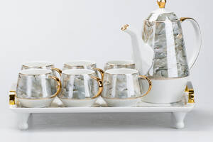 Чайный сервиз на 6 персон 8 предметов TS Kitchen мрамор (HP6166)