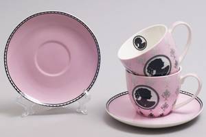 Чайный сервиз 'Силуэт' 6 розовых чашек 280мл с блюдцами