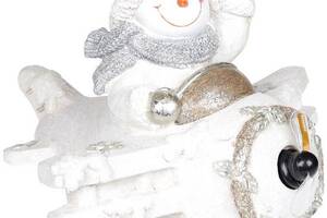 Декор «Снеговик в белом самолете» с LED подсветкой, керамика, 37.5х33х34.5см