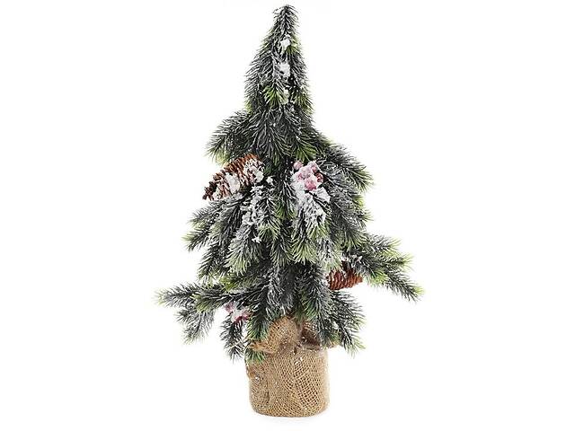 Декоративная елка 'Ягоды и шишки' 50см в джутовом мешочке