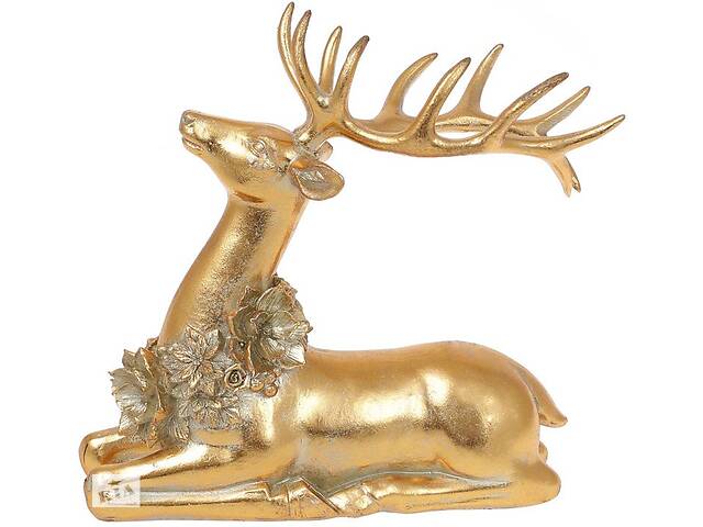 Декоративная статуэтка 'Олень с ожерельем из цветов' 22см, полистоун, золото