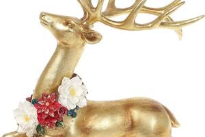 Декоративная статуэтка 'Олень с ожерельем из цветов' 23см, полистоун, золото