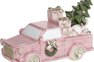 Декоративная статуэтка 'Розовый автомобиль с елью' с LED подсветкой 15х6х9см