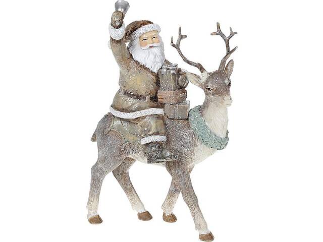 Декоративная статуэтка 'Санта на Олене' 22.5см, полистоун, бежевый с глиттером