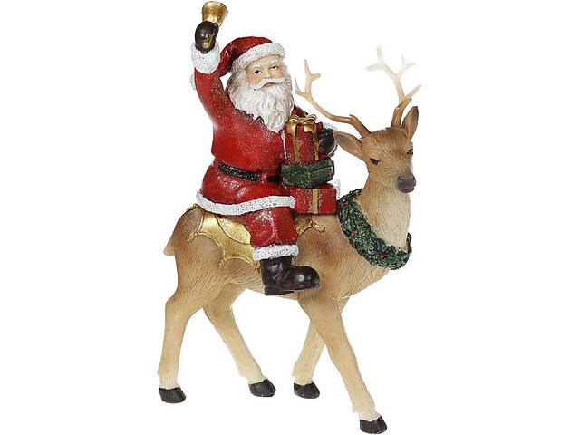 Декоративная статуэтка 'Санта на Олене,' 22.5см, полистоун, красный с коричневым