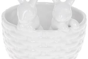 Декоративное кашпо 'Кролики в корзинке' 14х13.5х15см, керамика, белый
