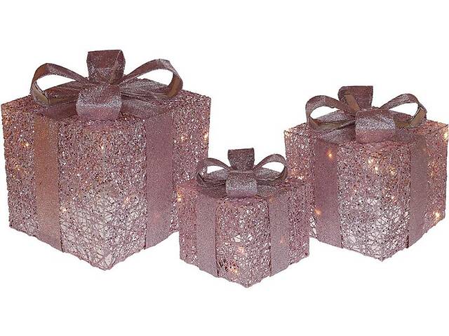 Декоративные подарки с подсветкой под елку (3 шт розовые) 20см 25см 30см BonaDi DP219498