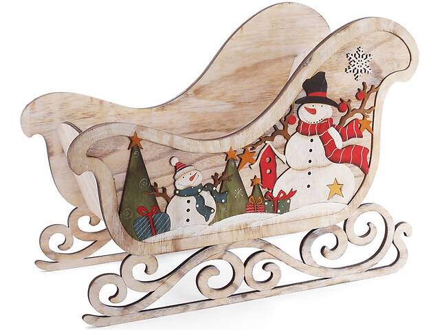 Декоративные сани 'Снеговики' 63.5см деревянные