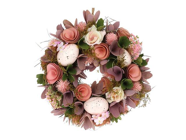 Декоративный пасхальный венок LI100257 BonaDi 24см Лилово-Персиковый